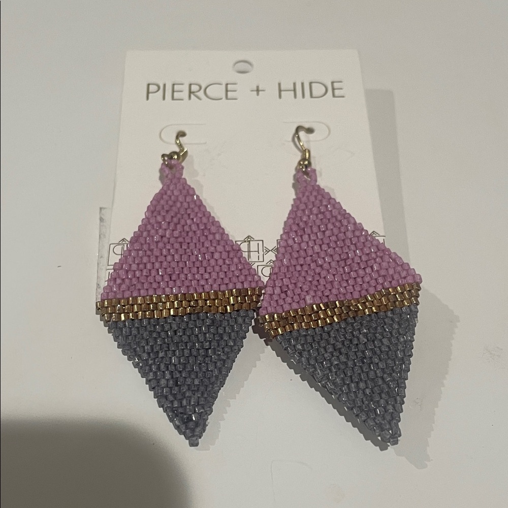 Lavender & Gray Beaded Diamond Drop Earrings- New!